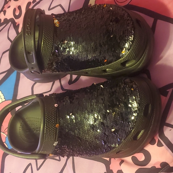 CROCS NEW BLACK SEQUIN PLATFORM BAE CROCS SIZE W9 - Picture 3 of 16